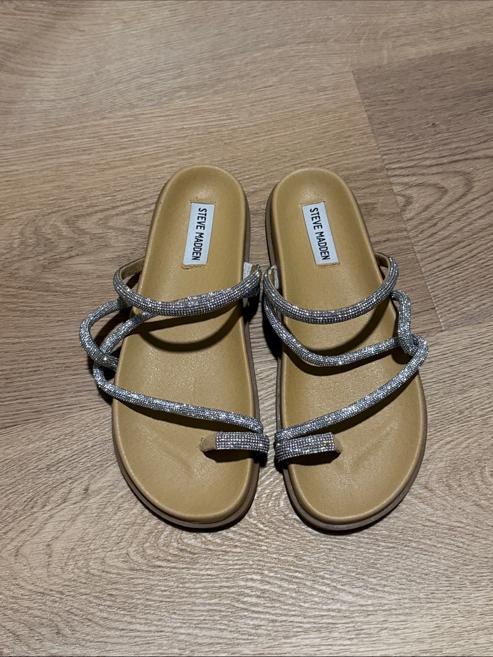 Steve Madden Silver Embellished Strappy Slide Sandals
